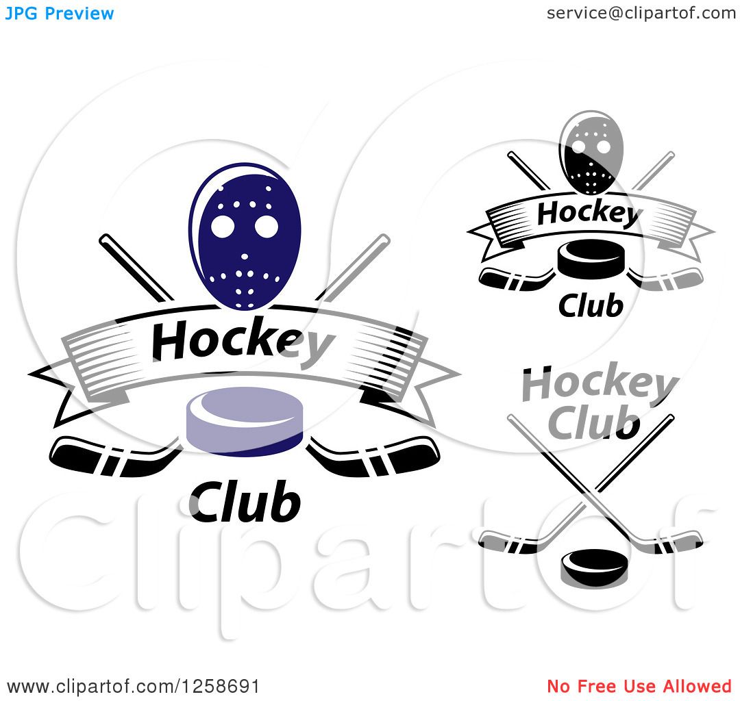 Clipart of Hockey Pucks Crossed Sticks Banners and Masks ...