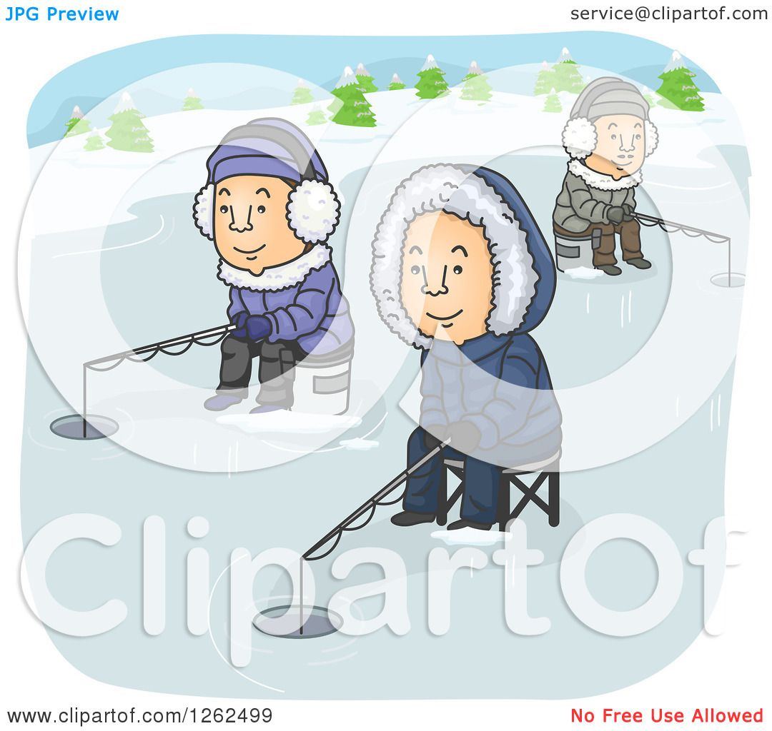 Download Clipart of Men Ice Fishing on a Frozen Lake - Royalty Free ...