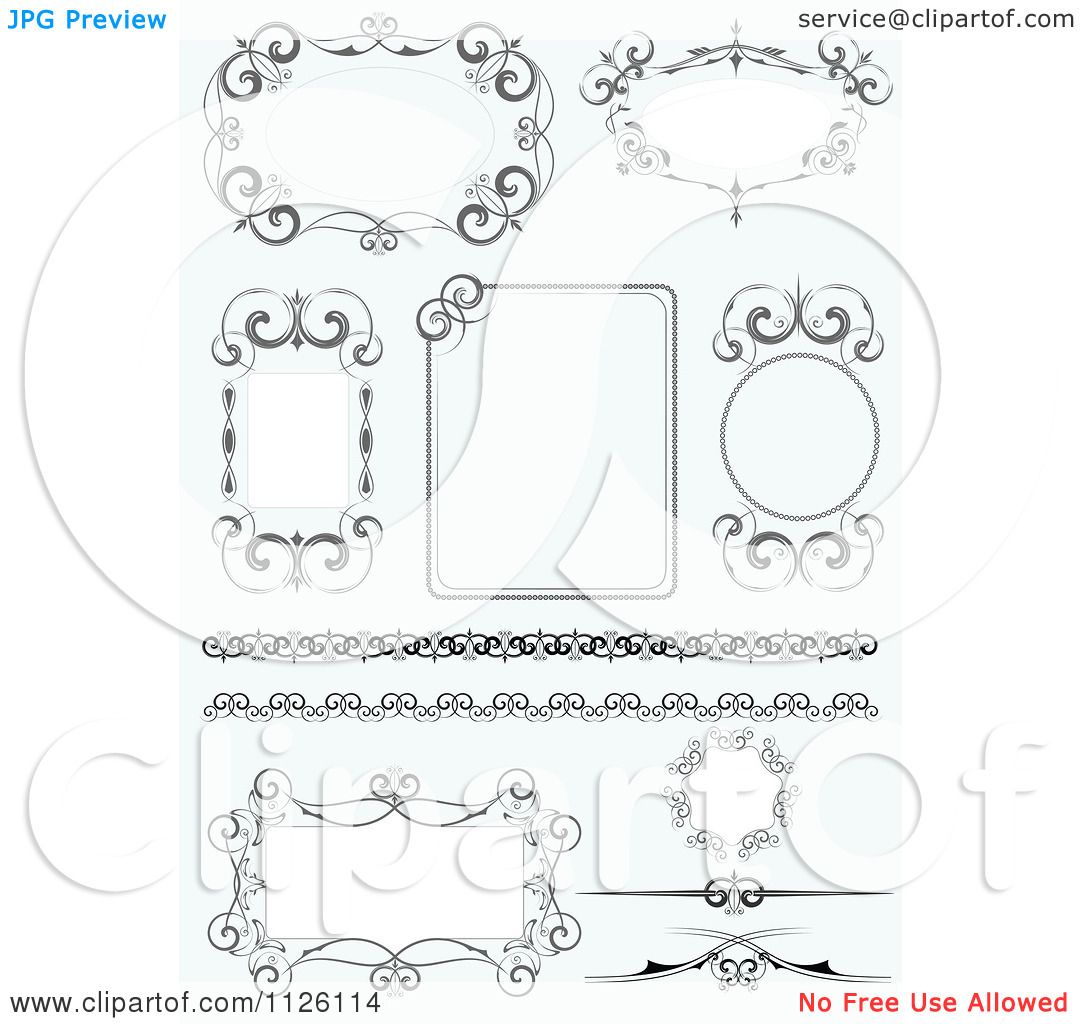 Clipart Of Ornate Wedding Frames On Blue - Royalty Free Vector ...