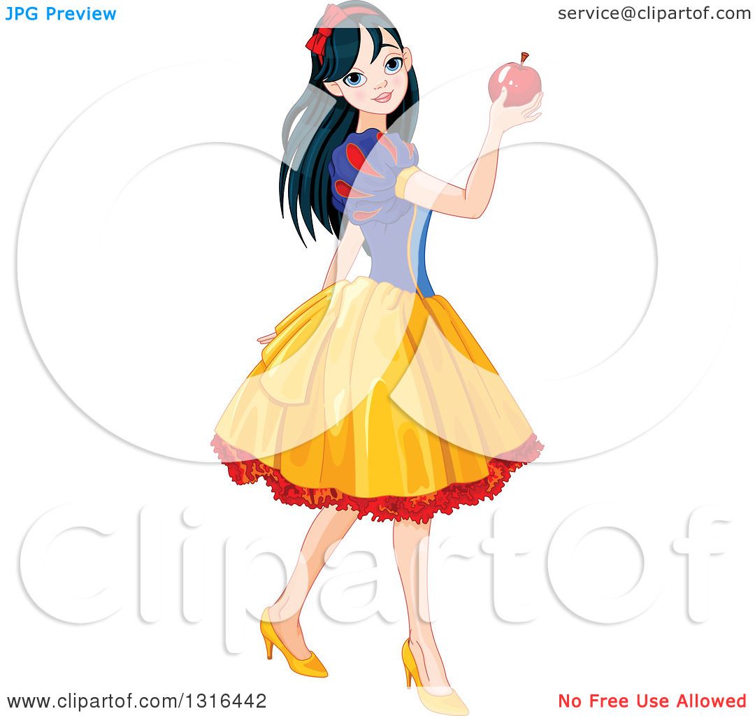 Download Clipart of Princess Snow White Walking and Holding up an ...