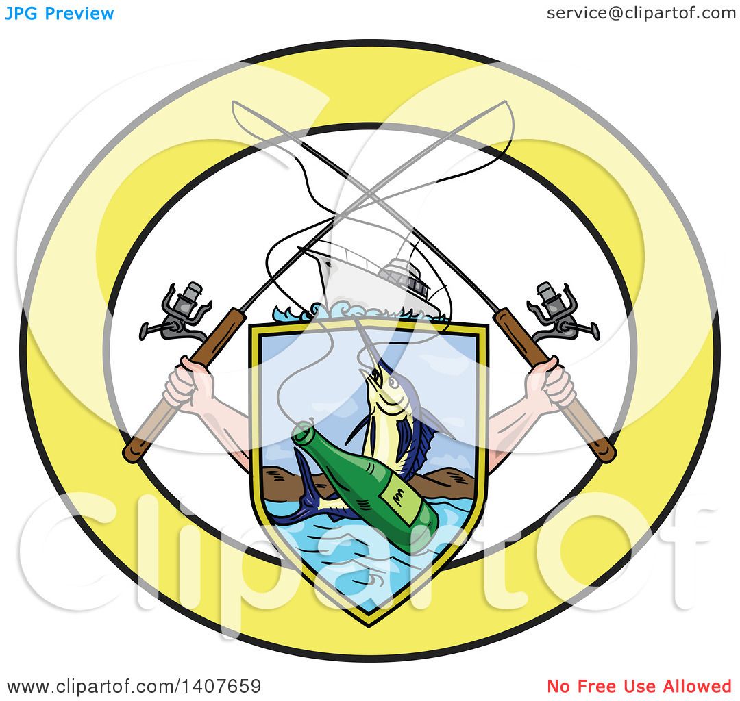 Download Clipart of Sketched Crossed Arms Holding Fishing Rods over ...