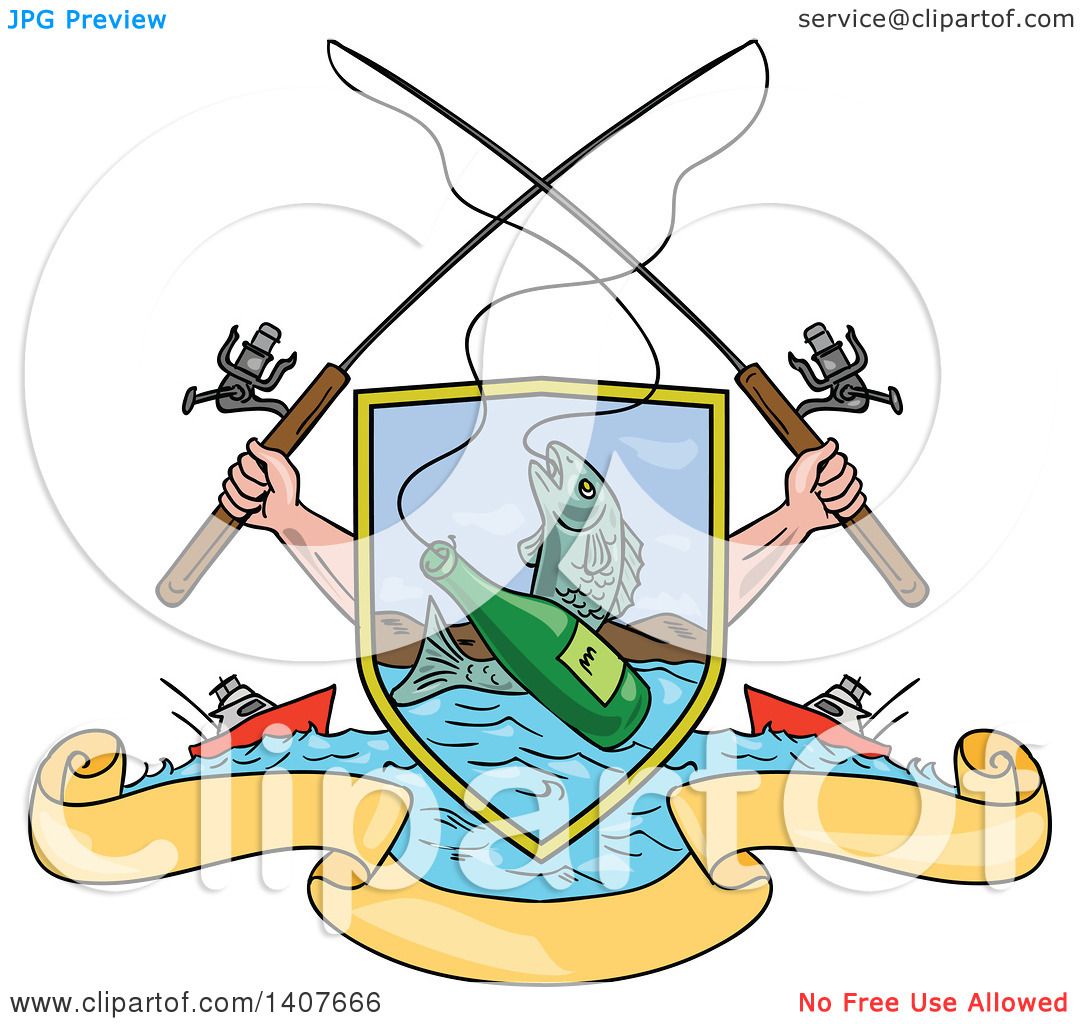Clipart of Sketched Crossed Arms Holding Fishing Rods over a