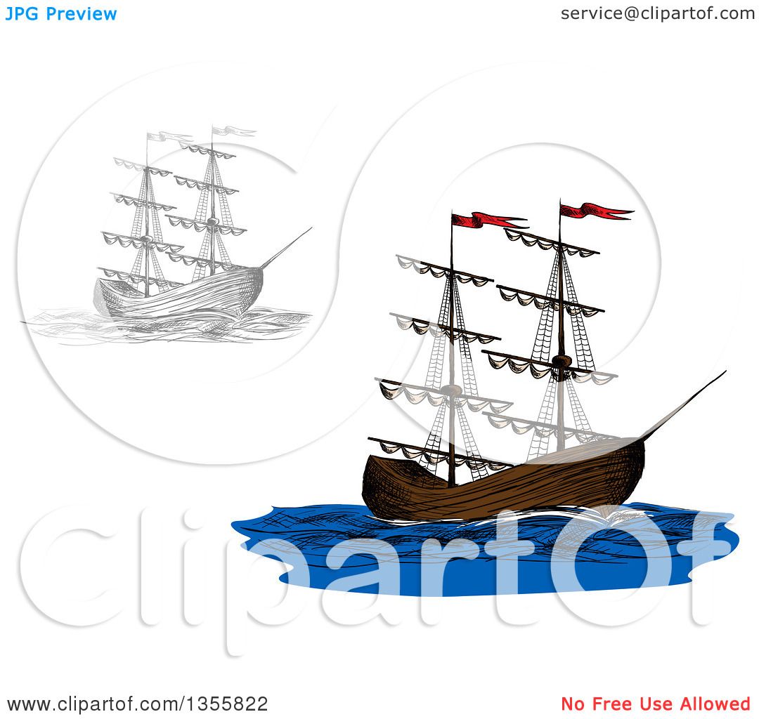 Clipart of Sketched Ships - Royalty Free Vector Illustration by Vector