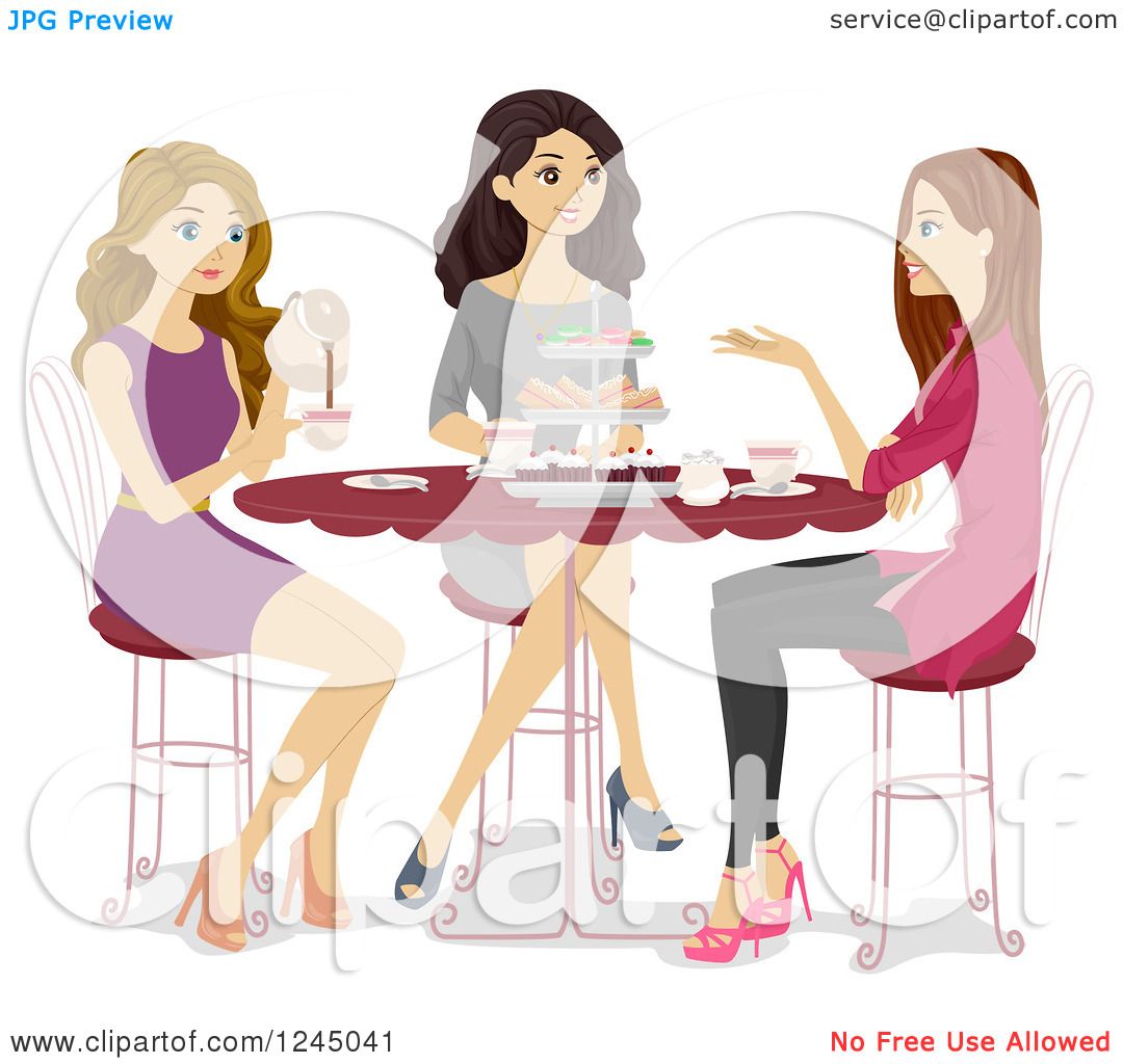 Clipart of Teen Girls Talking at a Tea Party - Royalty Free Vector ...