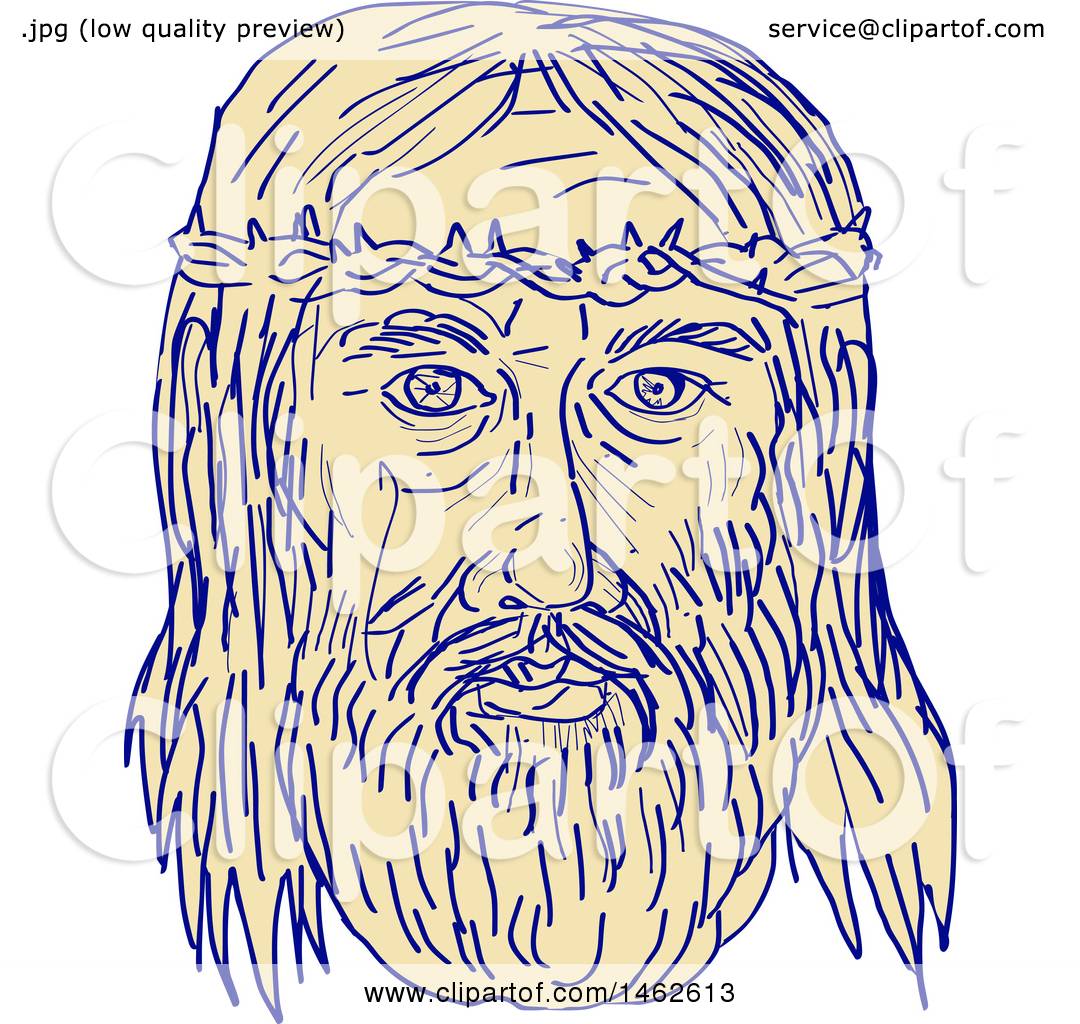 Clipart of the Face of Jesus Christ with Crown of Thorns, in Drawing ...