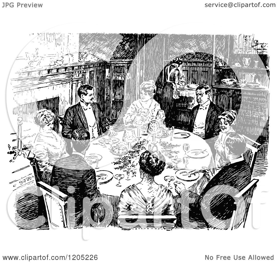 Clipart Of Vintage Black And White People Dining Royalty Free Vector Illustration By Prawny 7255