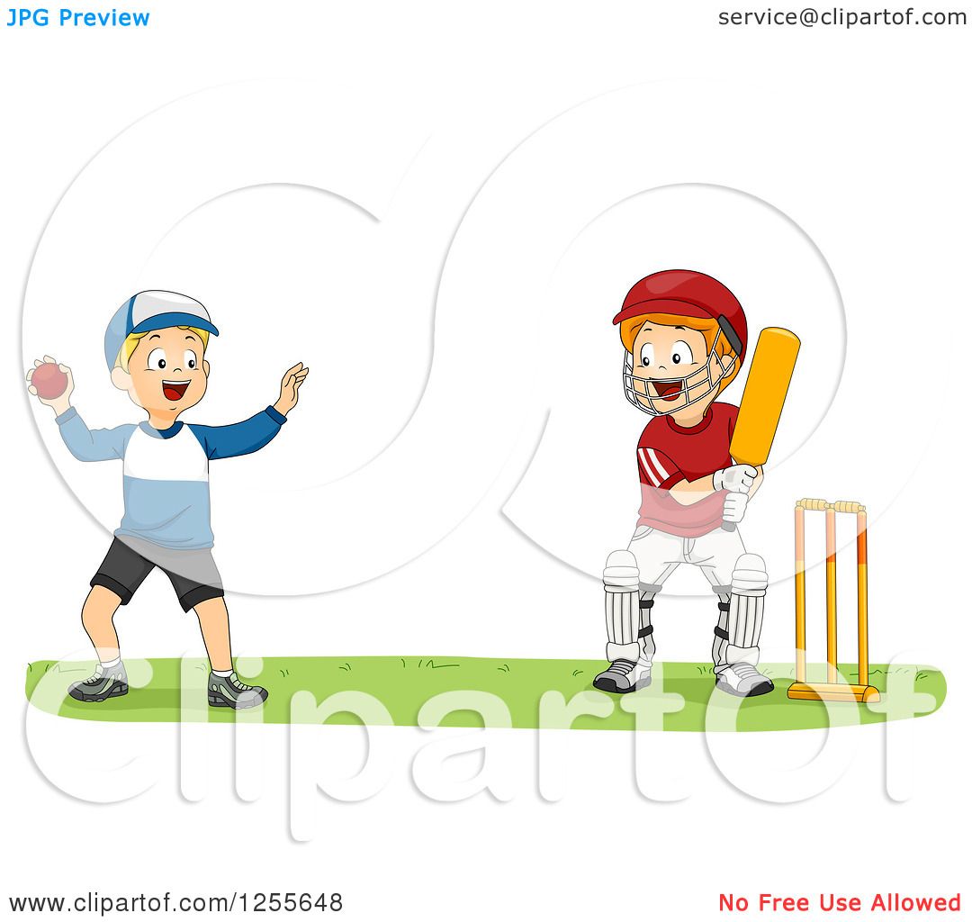 Clipart Of White Boys Playing Cricket Royalty Free Vector