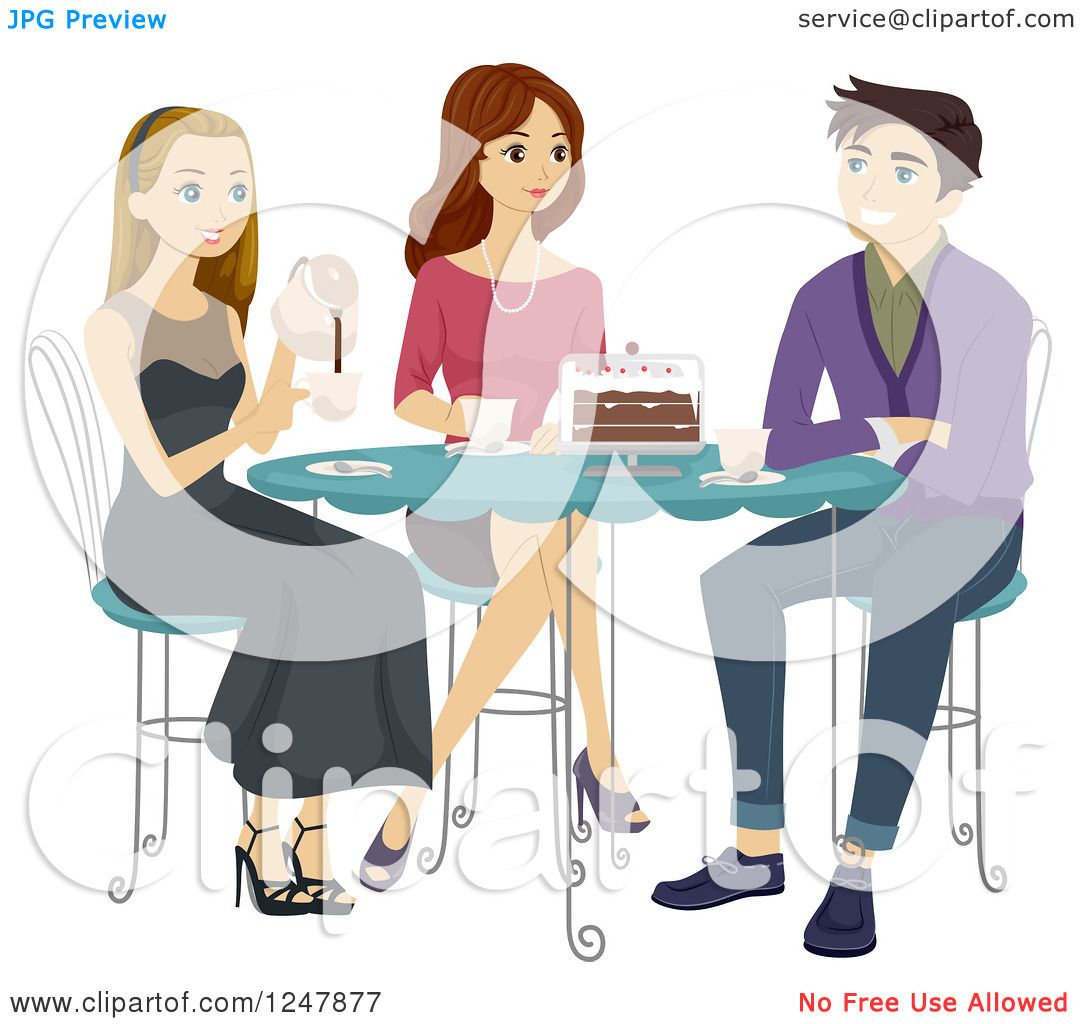 Clipart of Young Adults Having Cake and Coffee - Royalty Free Vector ...