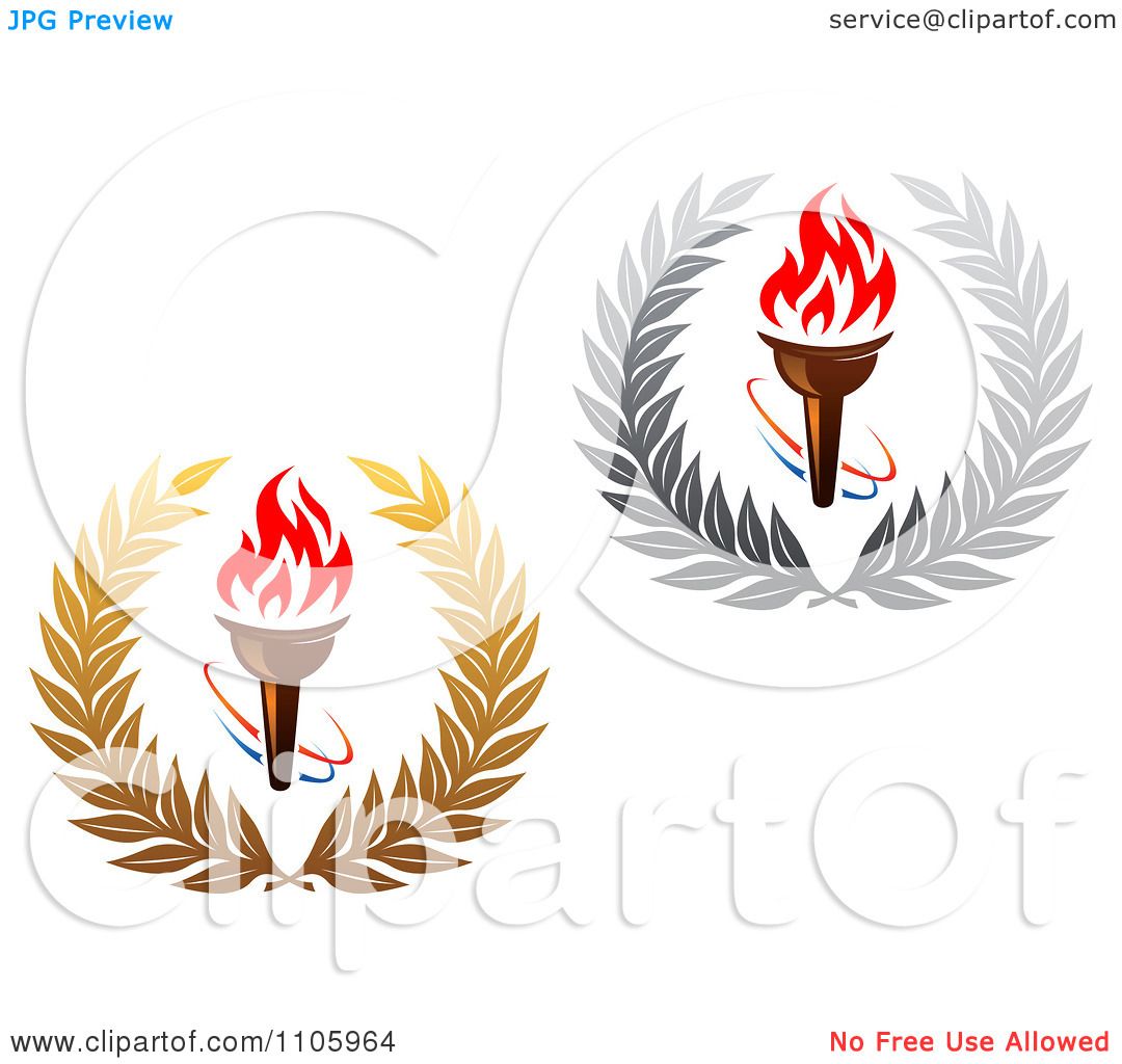 Clipart Olympic Torches With Red Flames And Laurels - Royalty Free