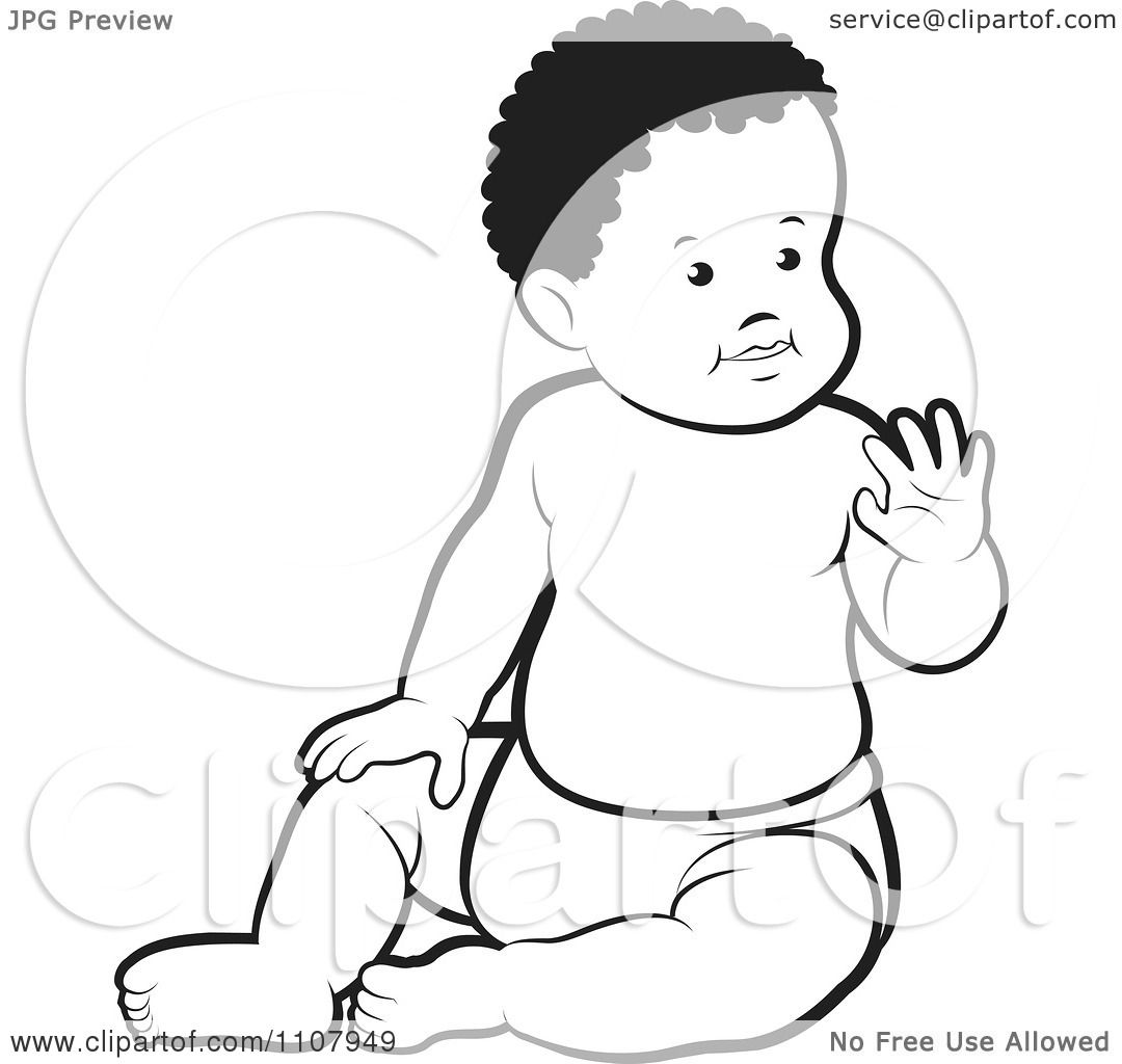 Download Clipart Outlined Black Baby Boy Sitting Up And Waving ...