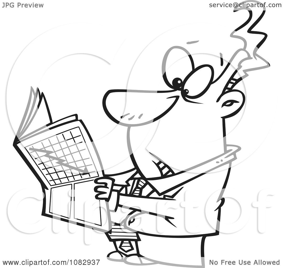 Clipart Outlined Businessman Reading The Stock Market News