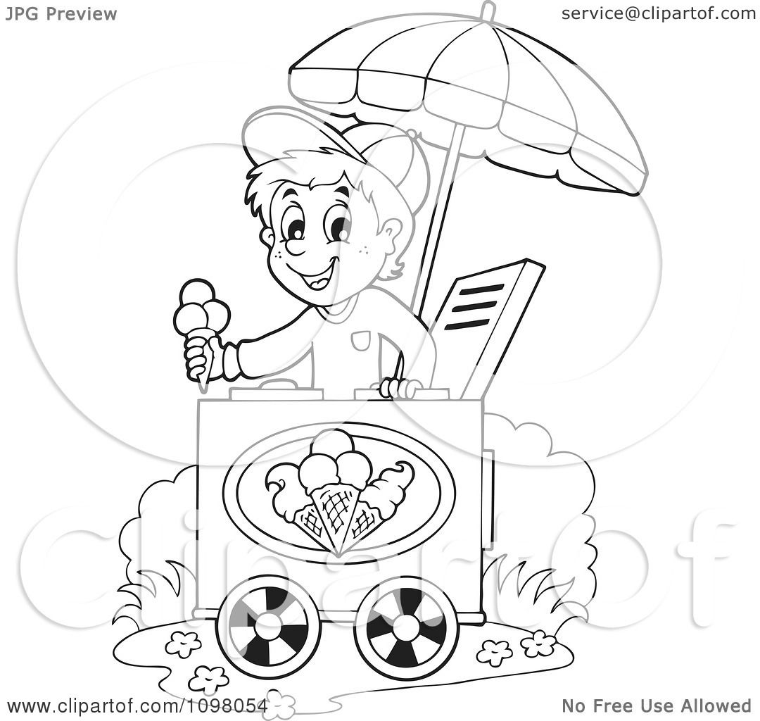 Download Clipart Outlined Happy Ice Cream Vendor Boy Holding Out A Cone - Royalty Free Vector ...