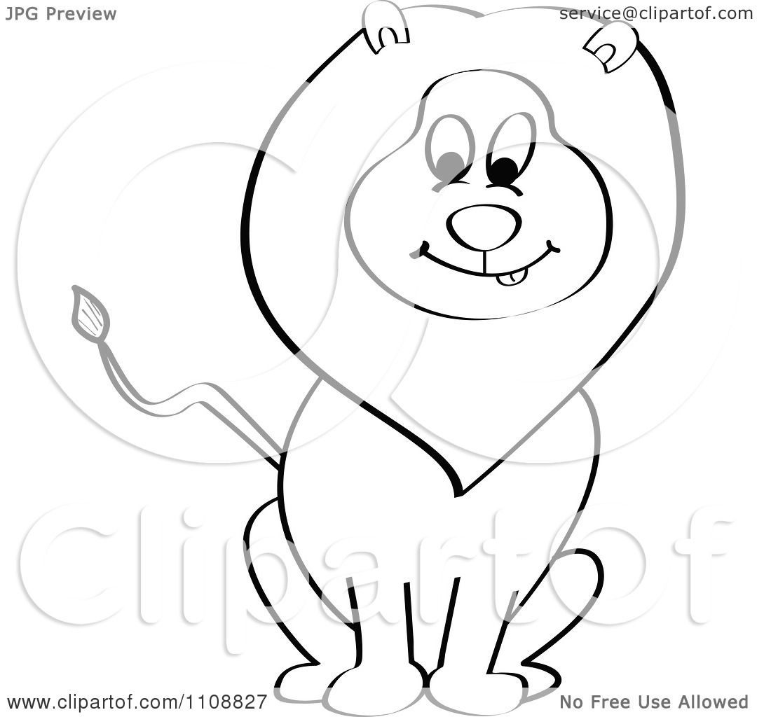 Clipart Outlined Happy Sitting Lion - Royalty Free Vector Illustration ...