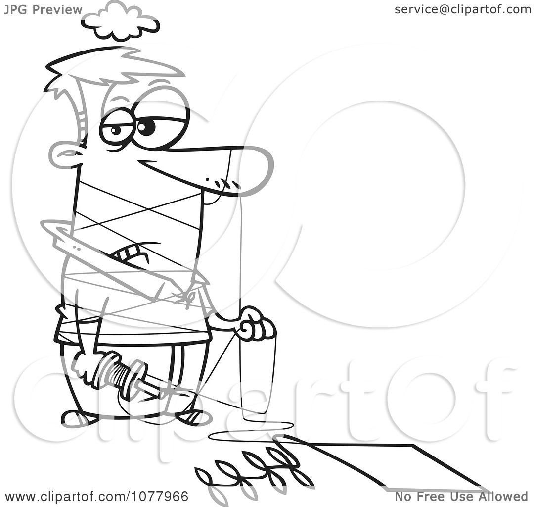 Clipart Outlined Man Tangled In Kite String - Royalty Free Vector