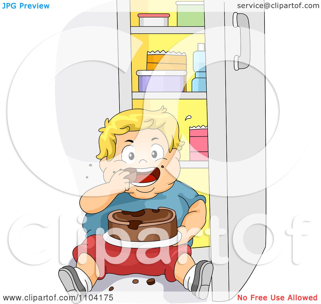 Boy holding plate with piece of cake and smiling stock photo - OFFSET