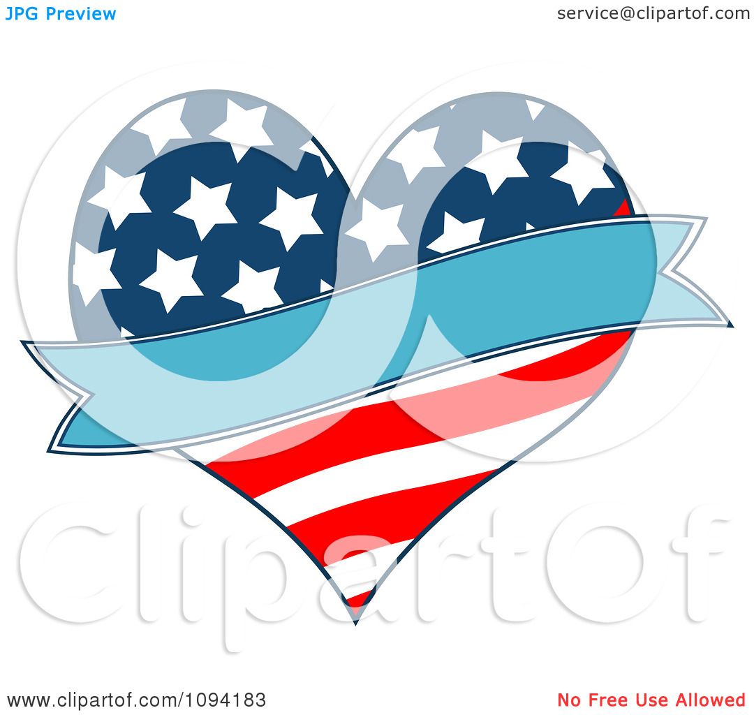 Clipart Patriotic American Heart With A Blue Banner - Royalty Free