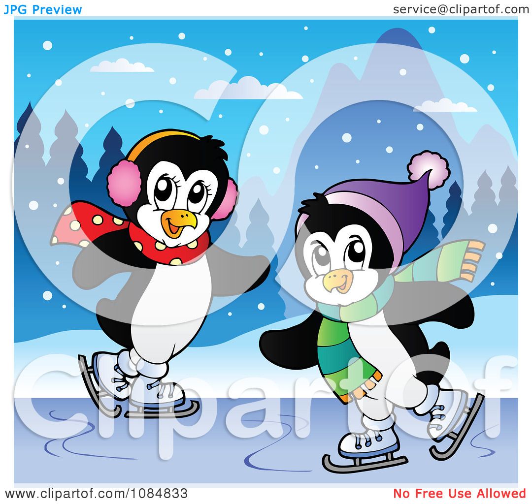 Clipart Penguins Ice Skating Royalty Free Vector