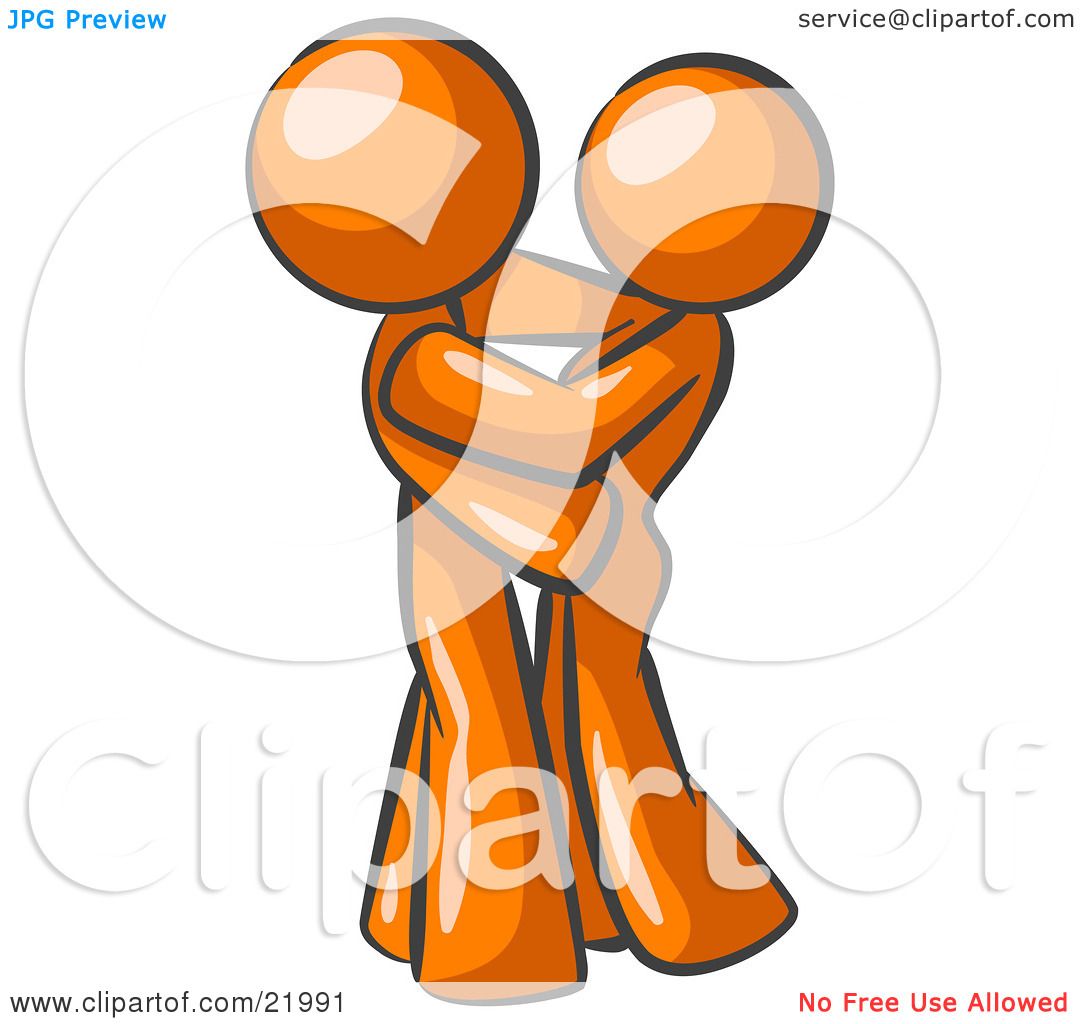 Clipart Picture Illustration of an Orange Man Gently Embracing His