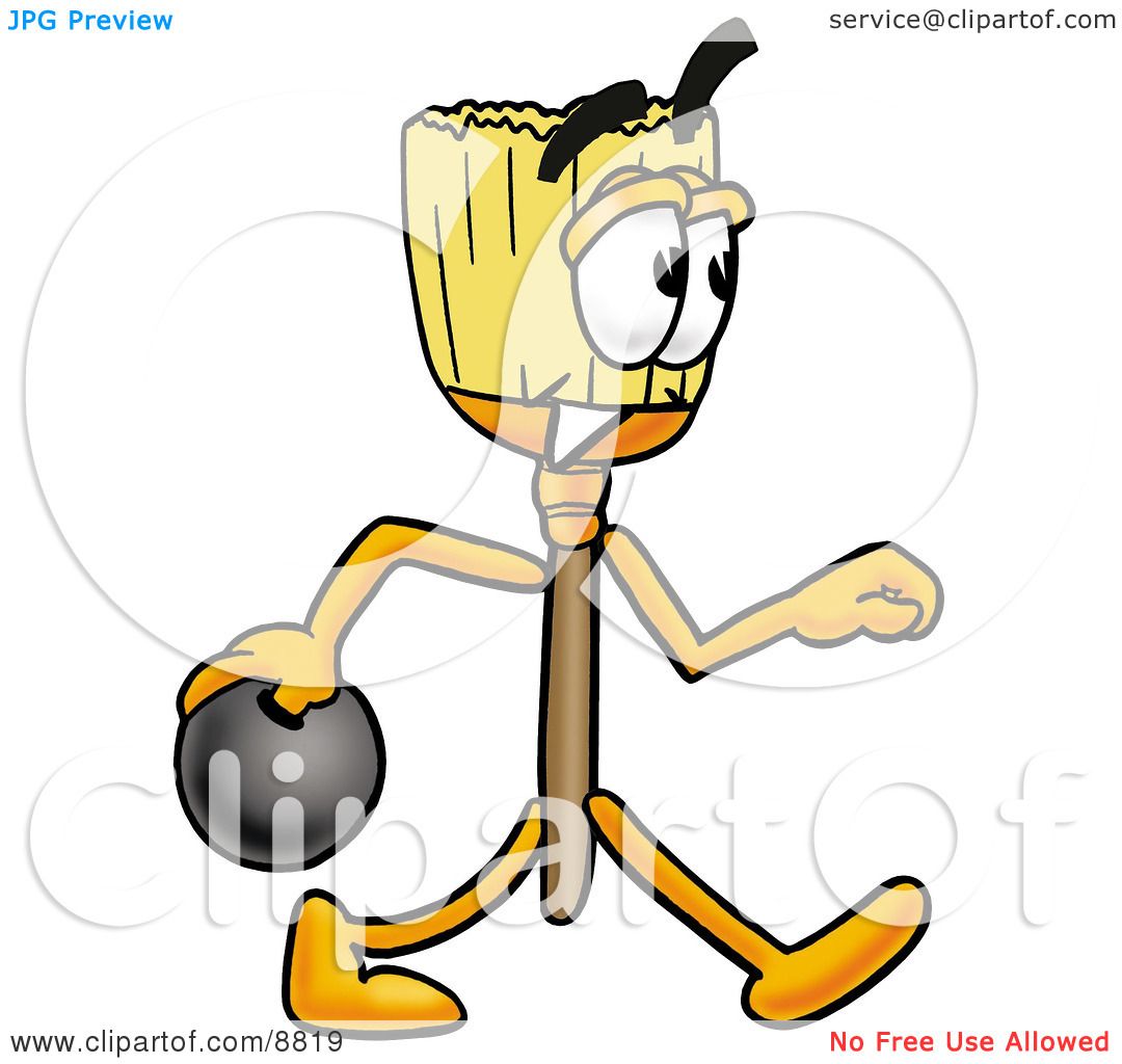 Clipart Picture of a Broom Mascot Cartoon Character Holding a Fish