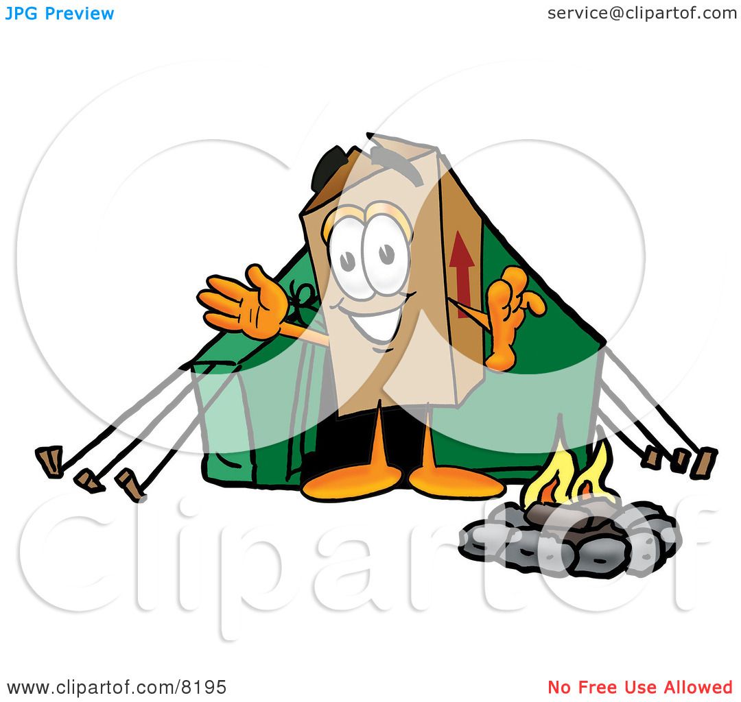 Clipart Picture of a Cardboard Box Mascot Cartoon Character Camping ...