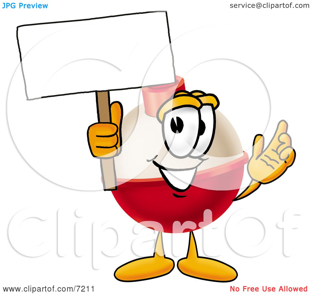 Clip art Graphic of a Fishing Bobber Cartoon Character Holding a