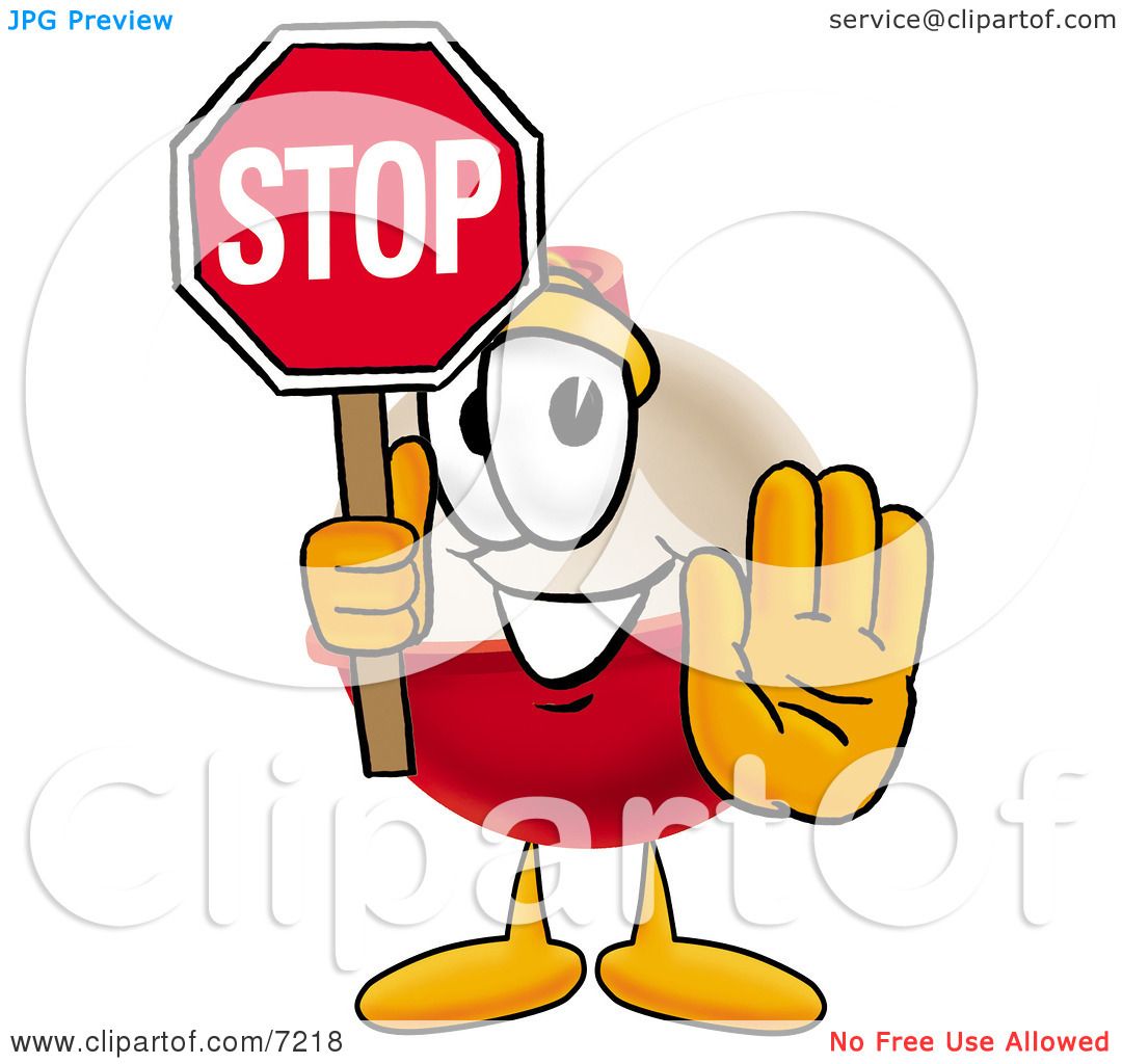 Clipart Picture of a Fishing Bobber Mascot Cartoon Character Holding a Stop  Sign by Mascot Junction #7218