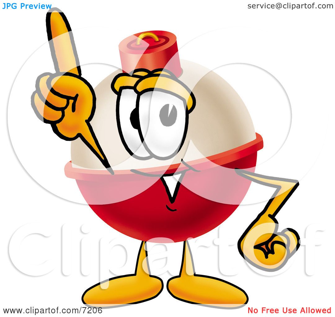 Clipart Picture of a Fishing Bobber Mascot Cartoon Character Pointing  Upwards by Mascot Junction #7206