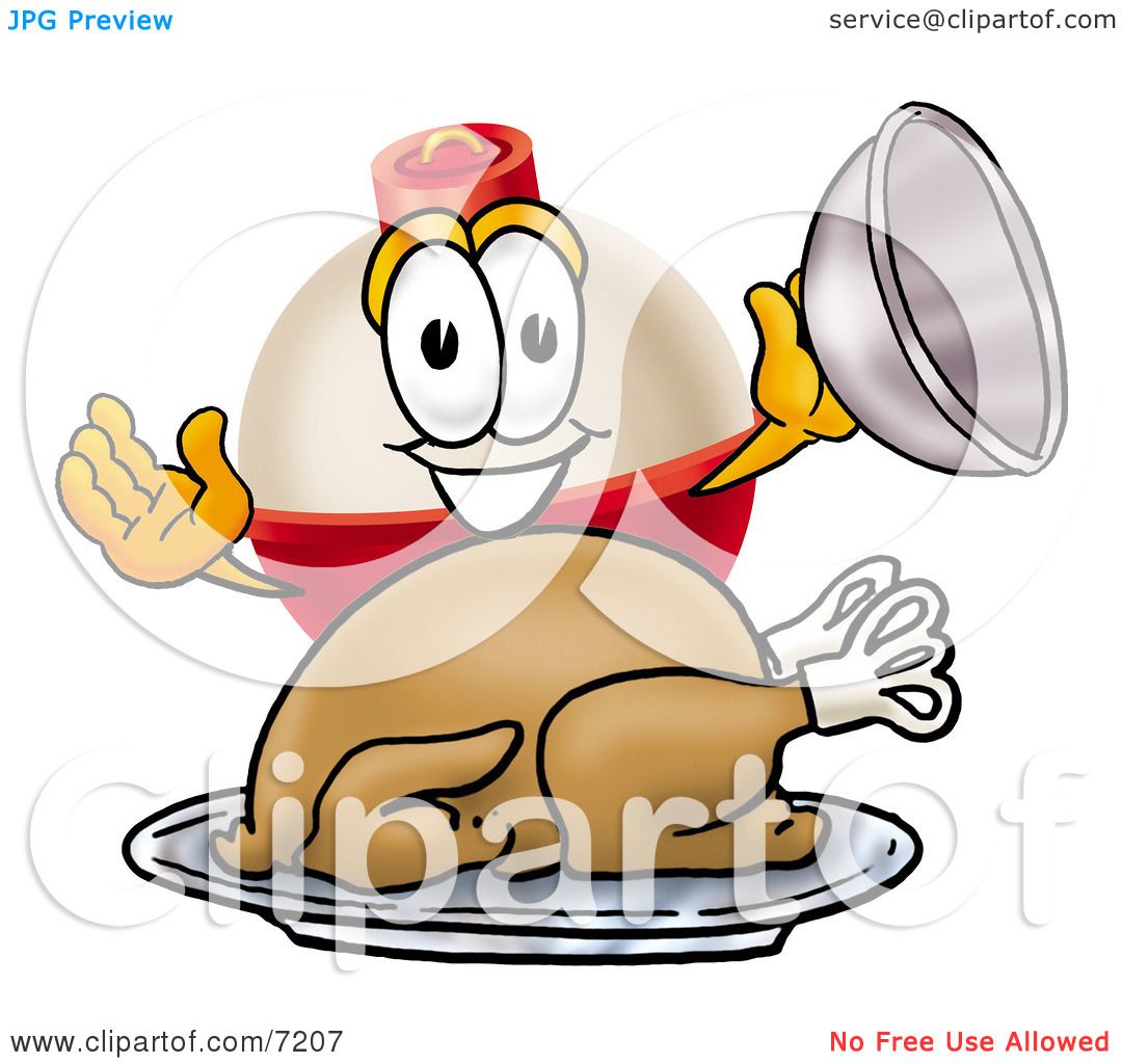 Clipart Picture of a Fishing Bobber Mascot Cartoon Character Serving a  Thanksgiving Turkey on a Platter by Mascot Junction #7207