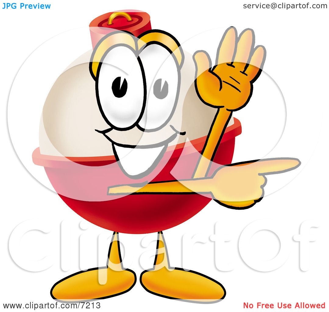 Clip art Graphic of a Fishing Bobber Cartoon Character Waving and