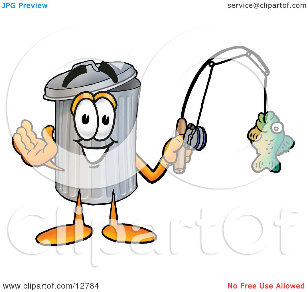 Clipart Picture of a Garbage Can Mascot Cartoon Character Holding a ...