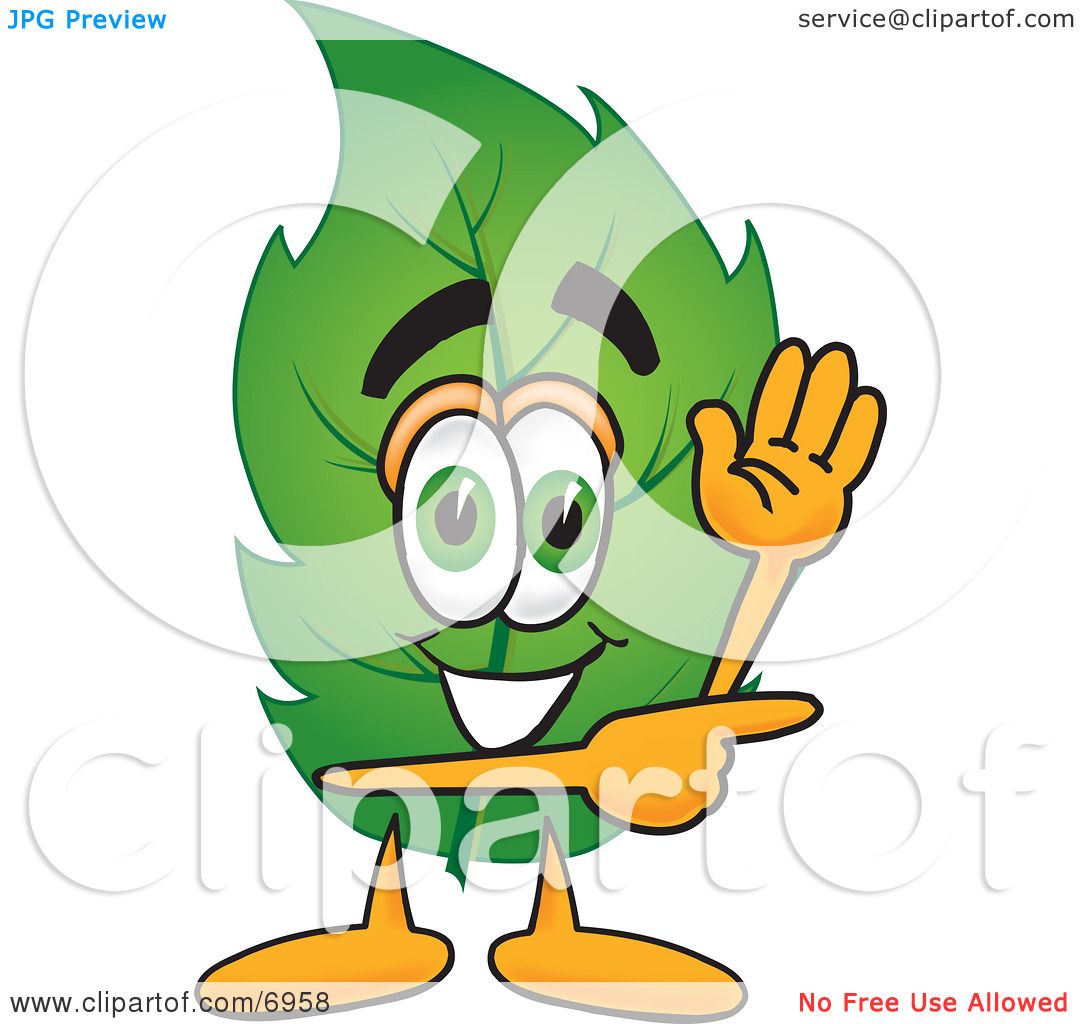 Clipart Picture of a Leaf Mascot Cartoon Character Waving and