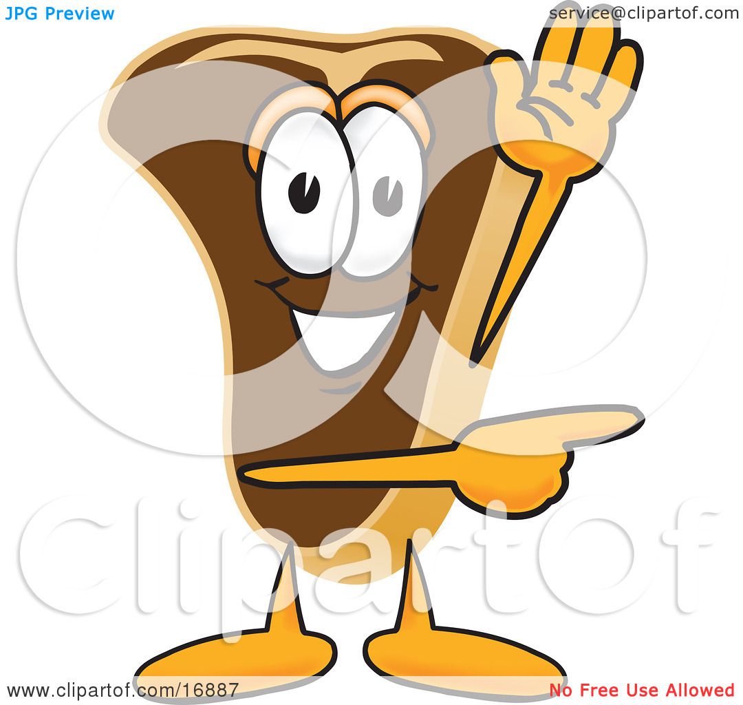 Clipart Picture of a Meat Beef Steak Mascot Cartoon Character Waving ...