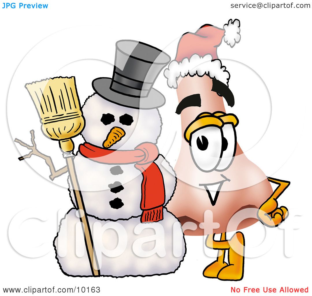 Clipart Picture of a Nose Mascot Cartoon Character With a Snowman on Christmas by ...1080 x 1024