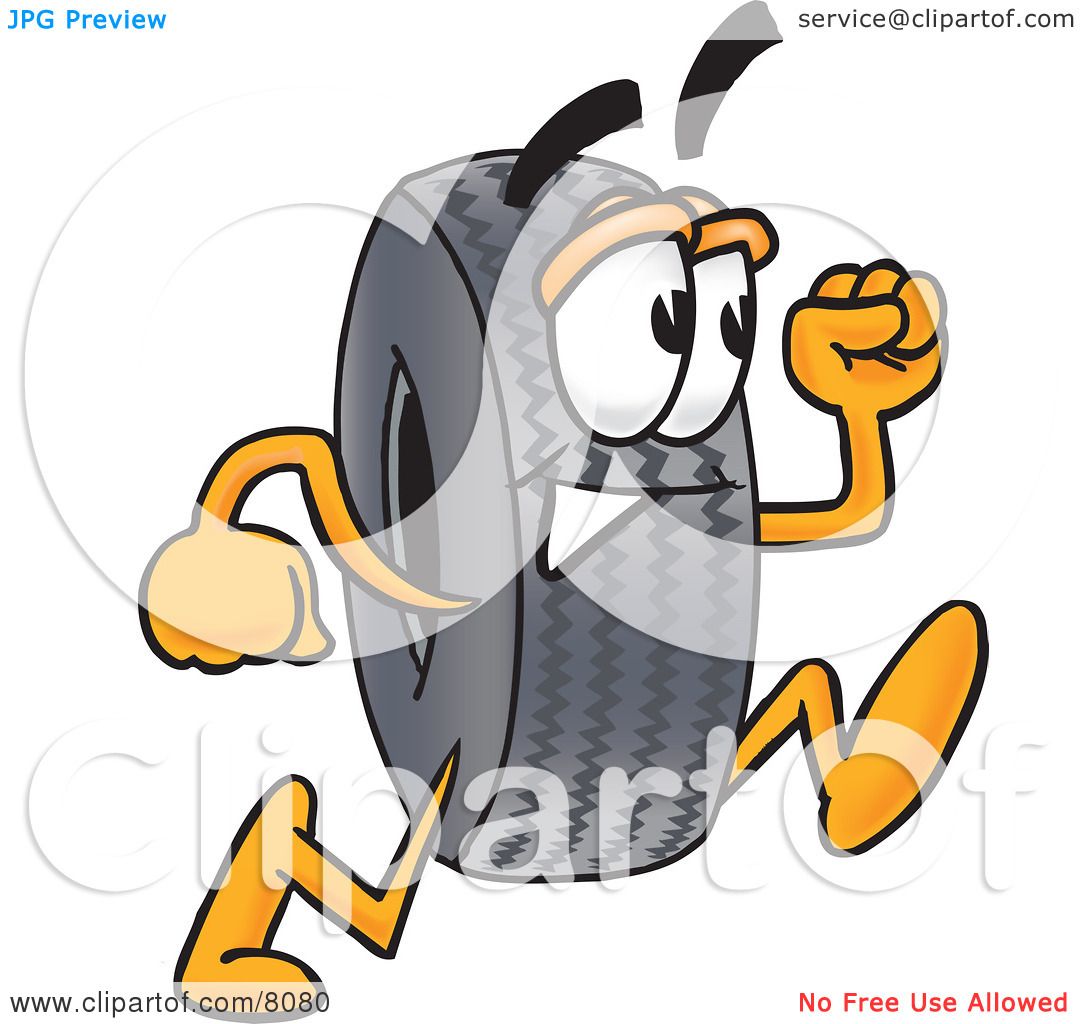 Clipart Picture of a Rubber Tire Mascot Cartoon Character Running by  Toons4Biz #8080