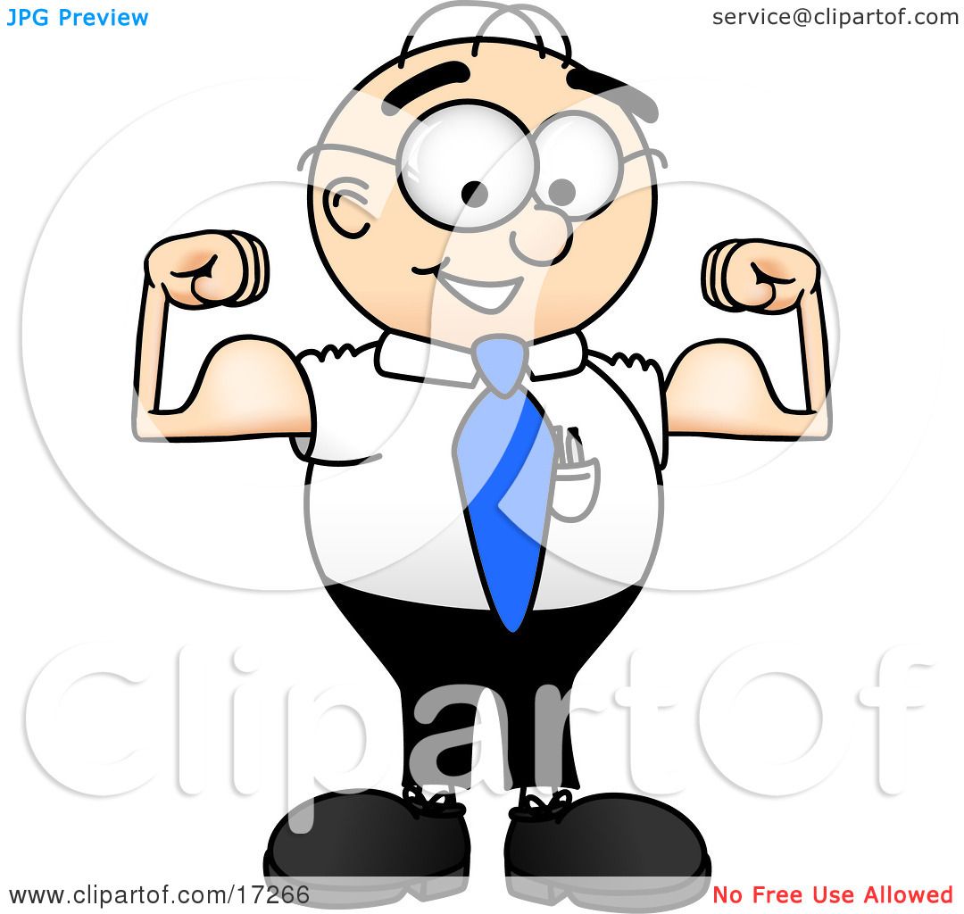 Clipart Picture of a Strong Male Caucasian Office Nerd Business Man Mascot  Cartoon Character Flexing His Arm Muscles by Toons4Biz #17266