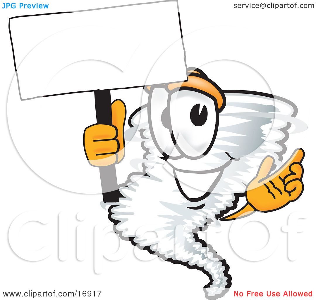 Clipart Picture of a Tornado Mascot Cartoon Character Waving a Blank White  Sign by Toons4Biz #16917