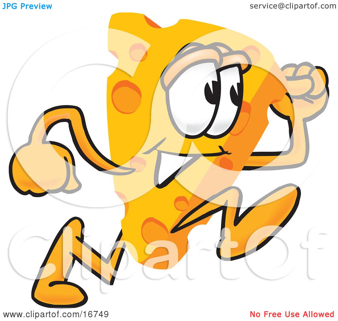 Clipart Picture of a Wedge of Orange Swiss Cheese Mascot Cartoon Character  Running Fast by Toons4Biz #16749
