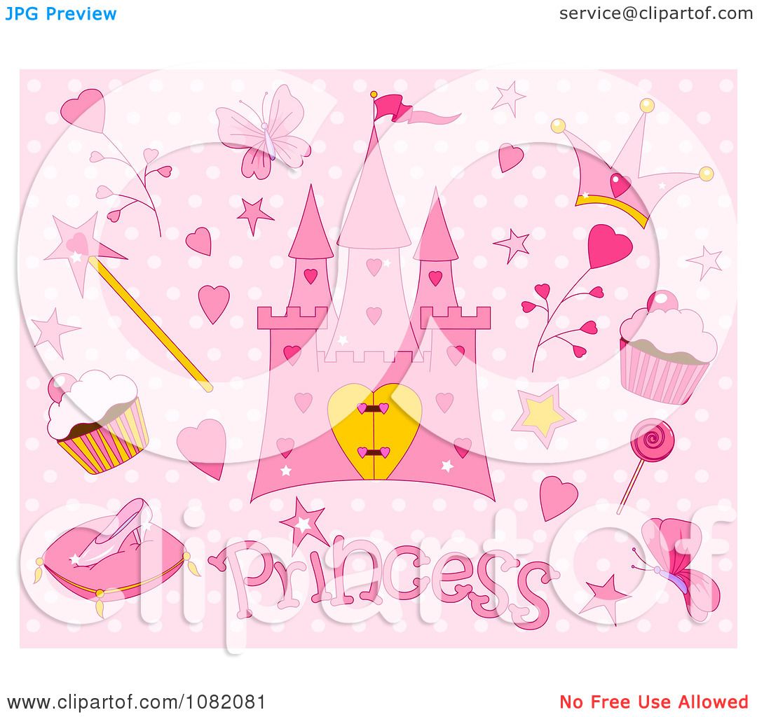 Clipart Pink Princess And Fairy Tale Items On Polka Dots - Royalty Free ...