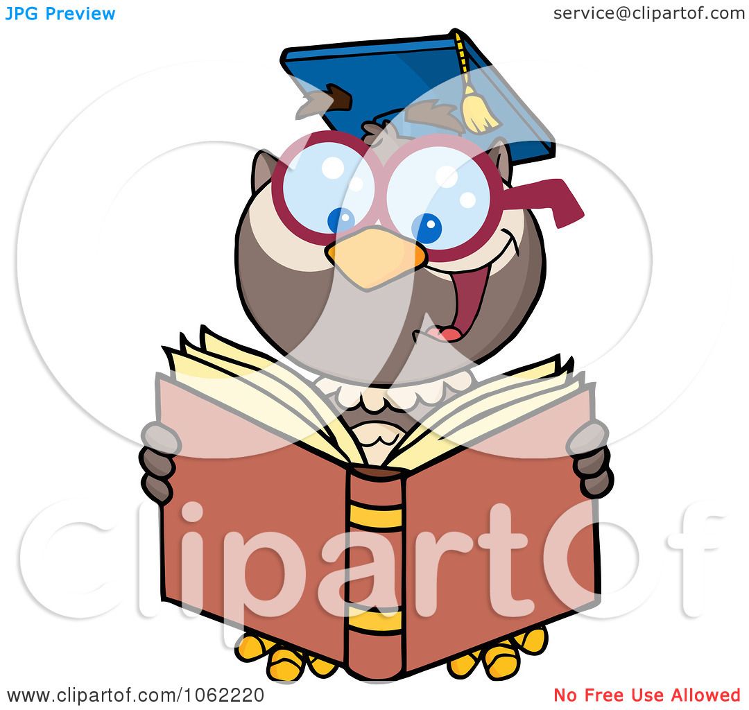 Clipart Professor Owl Reading - Royalty Free Vector School ...