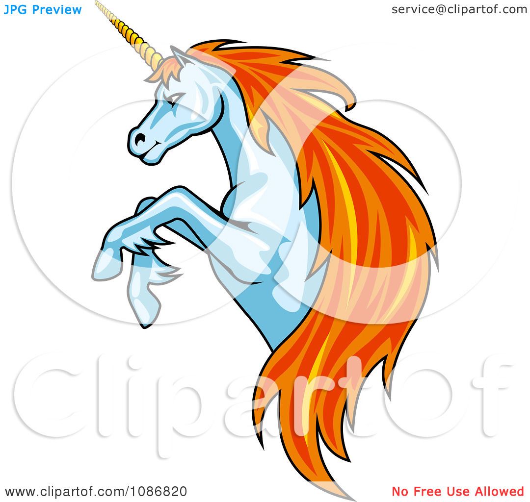 Clipart Rearing Unicorn With Orange Hair - Royalty Free Vector ...
