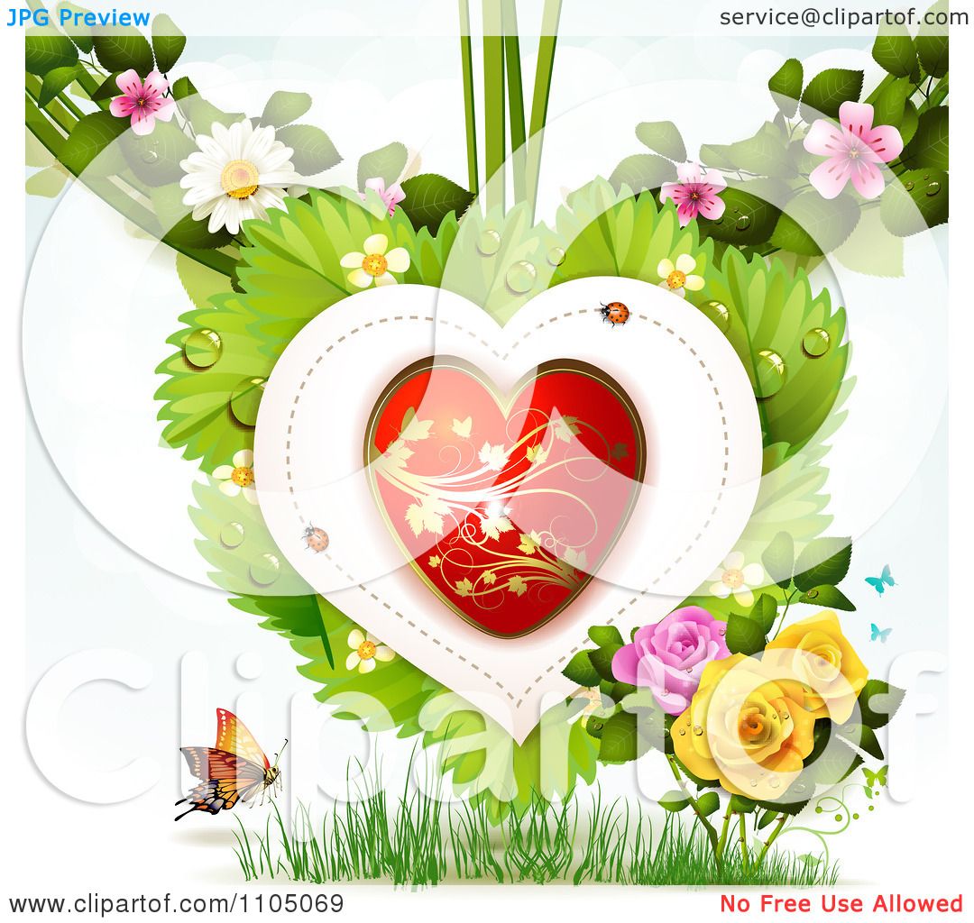 Download Clipart Red And Gold Heart With Ladybugs Over Leaves With ...