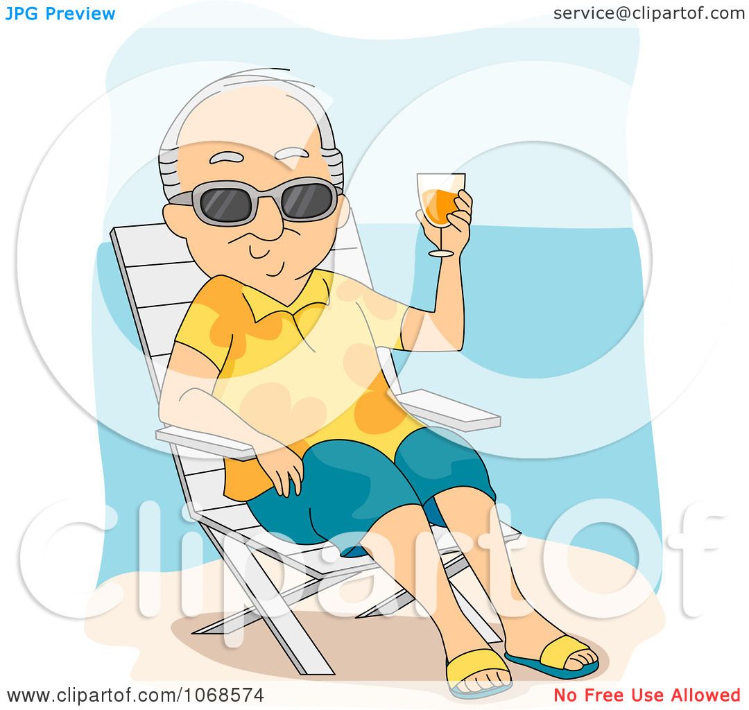 Clipart Retired Man Sun Bathing On The Coast - Royalty ...
