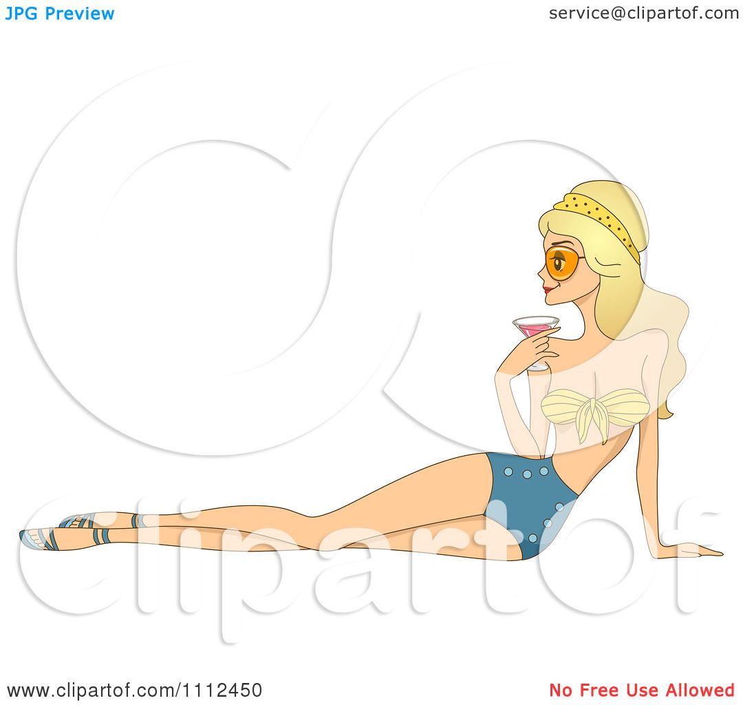 Clipart Retro Blond Woman In A Swimsuit And Holding A