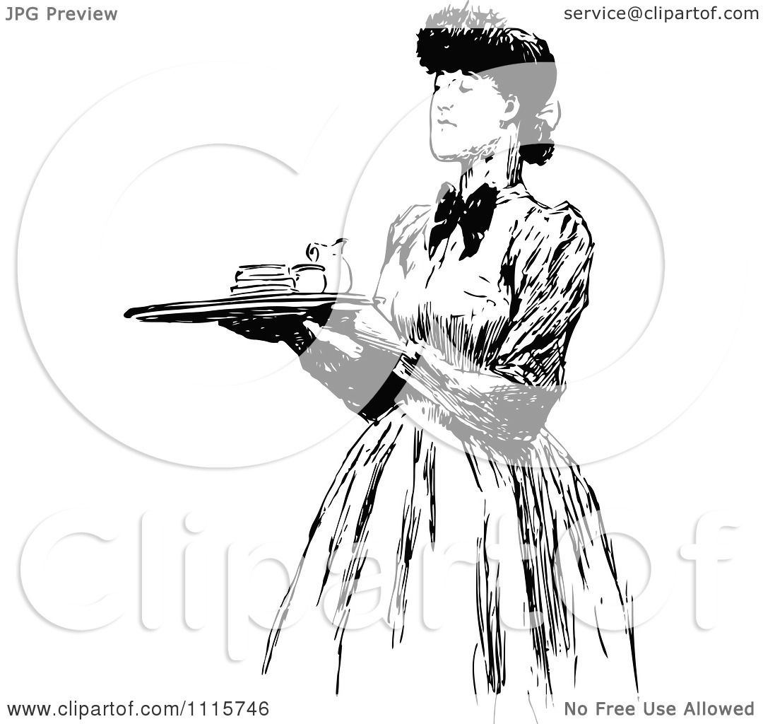 https://images.clipartof.com/Clipart-Retro-Vintage-Black-And-White-Woman-Carrying-A-Food-Service-Tray-Royalty-Free-Vector-Illustration-10241115746.jpg