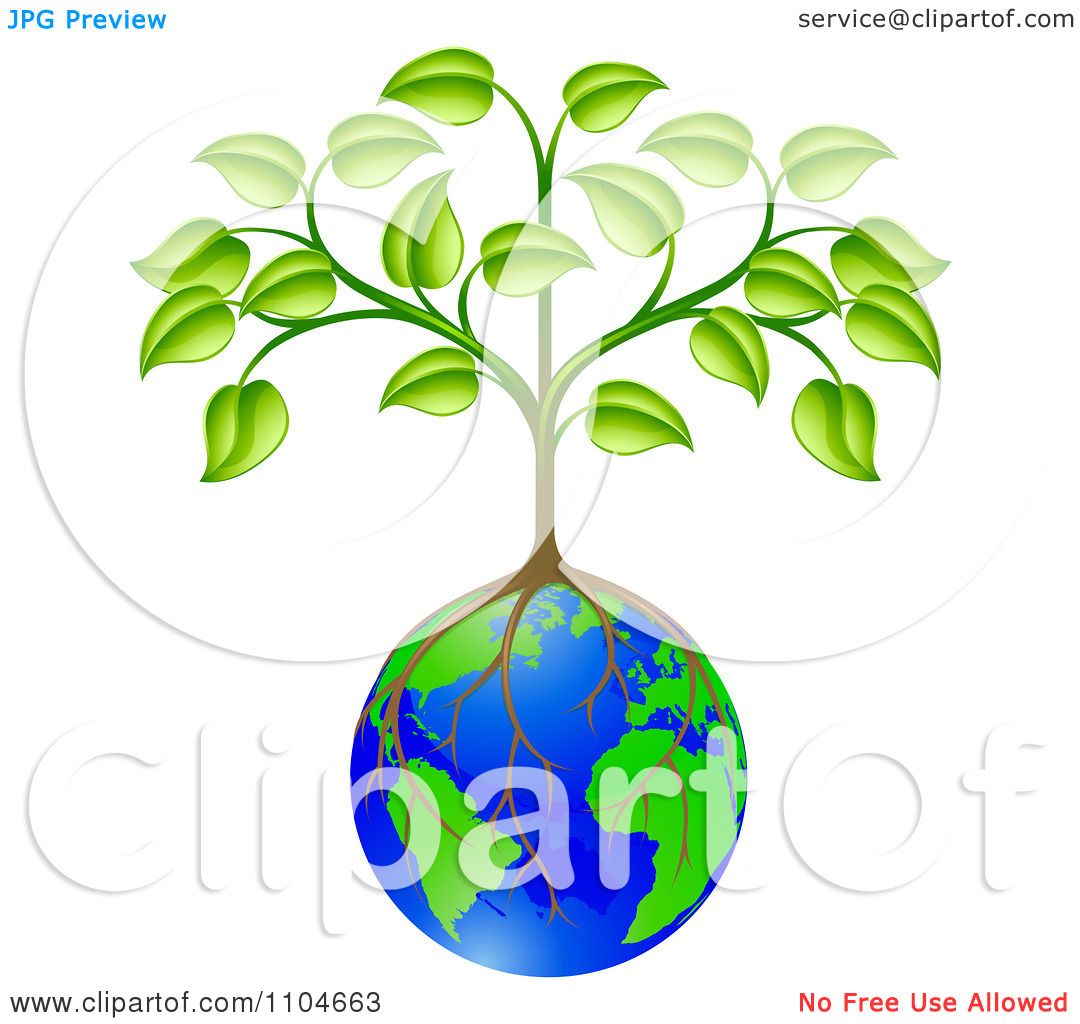 Clipart Sapling Tree Growing Roots Over A Globe - Royalty ...