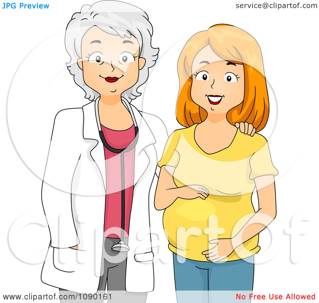 Clipart Senior Female Doctor With A Pregnant Woman Royalty Free