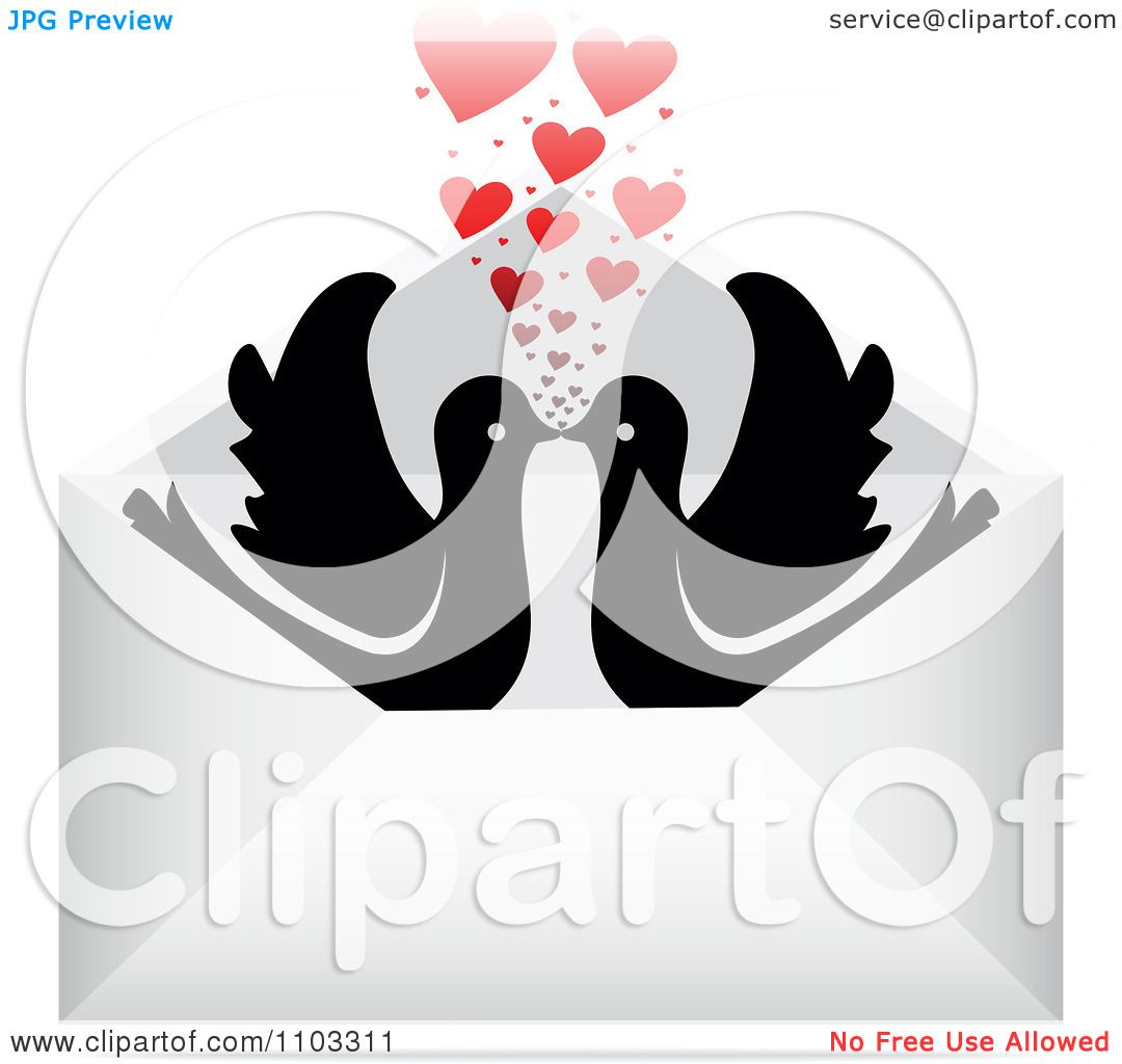 Clipart Silhouetted Kissing Birds With Hearts In An ...