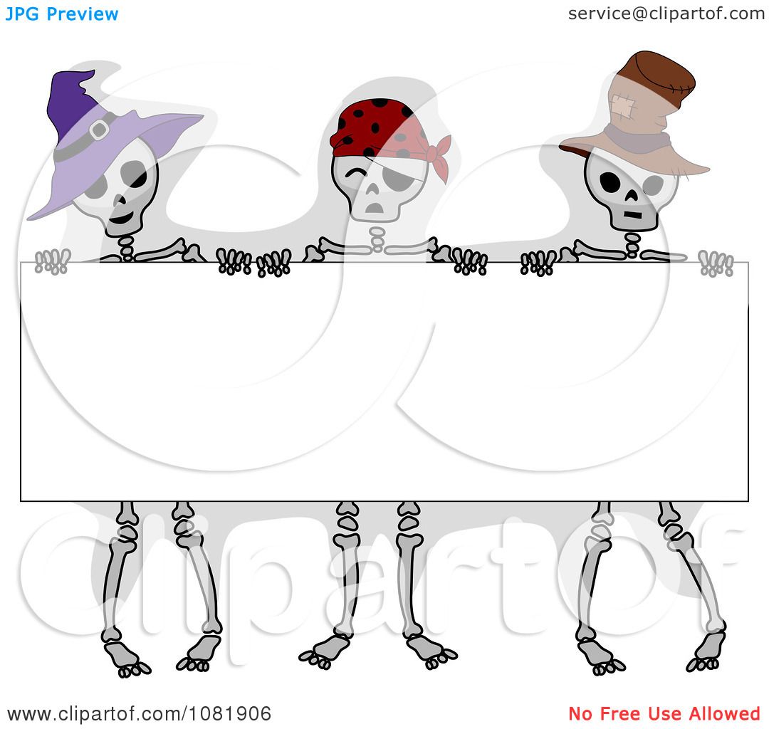 Clipart Skeletons Holding A Halloween Sign Royalty Free
