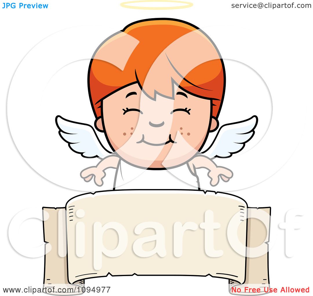 Download Clipart Smiling Red Haired Angel Boy Over A Banner - Royalty Free Vector Illustration by Cory ...