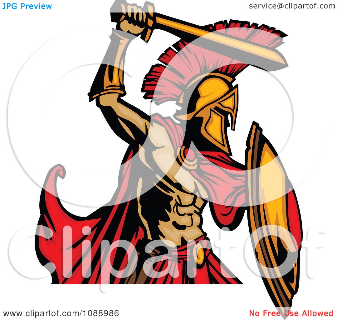Clipart Spartan Roman Warrior Attacking With A Sword - Royalty Free